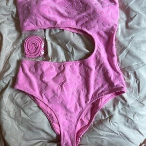 Aerie Barbie Floral Pink Cutout One Piece Cheeky Swimsuit with Removable Straps